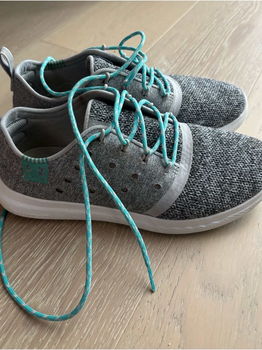 Under Armour Gray Knit Sneakers with Teal Accent Laces